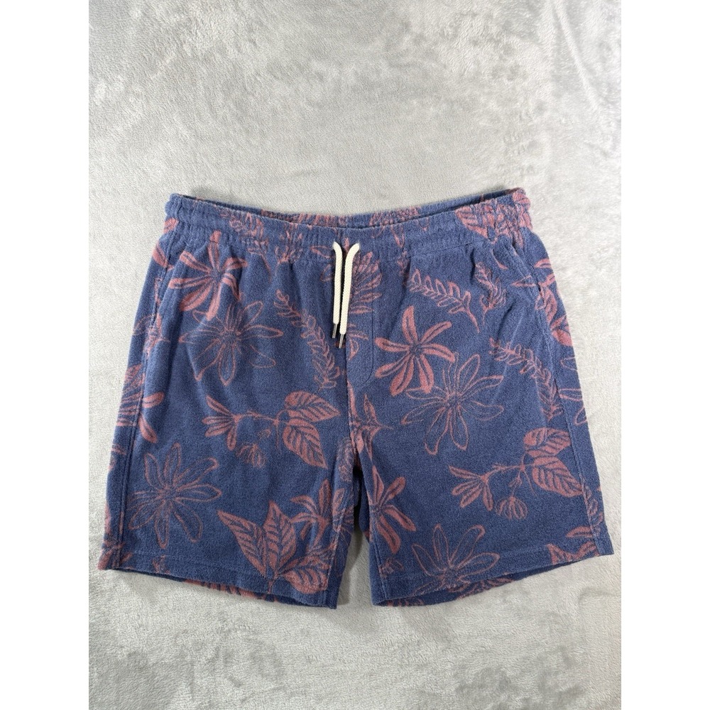 Faherty Cabana Towel Terry Shorts Mens 2XL Blue Floral Beach Hawaiian Poolside
